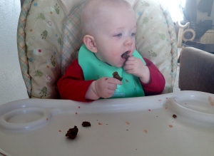 Eli enjoying his iron muffins with grapefruit (citrus increases iron absorption!)